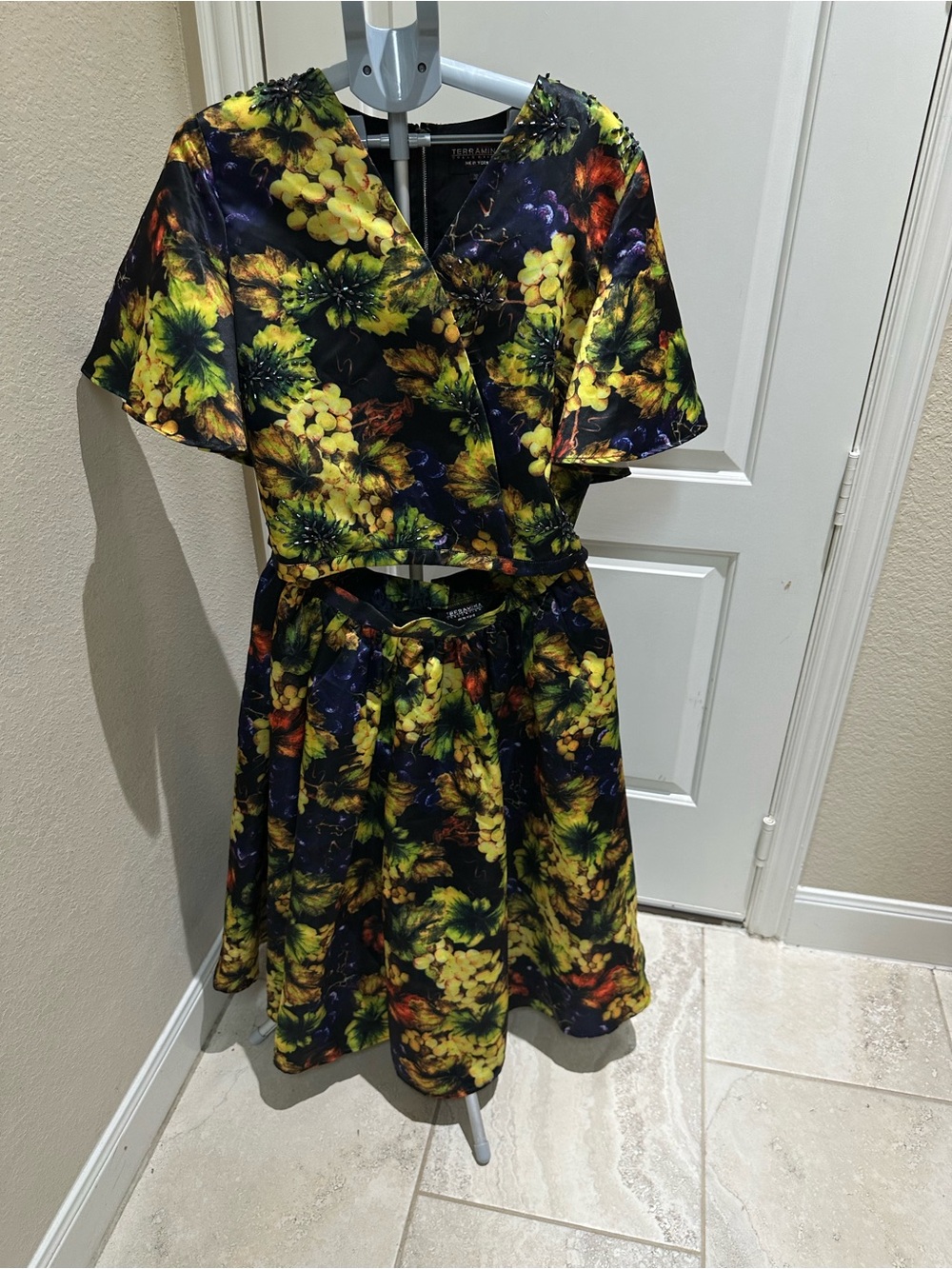 Terramina Yellow and Black Floral Wrap Dress for Women